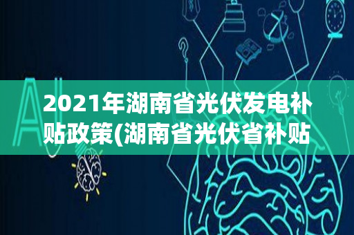 2021年湖南省光伏发电补贴政策(湖南省光伏省补贴文件)